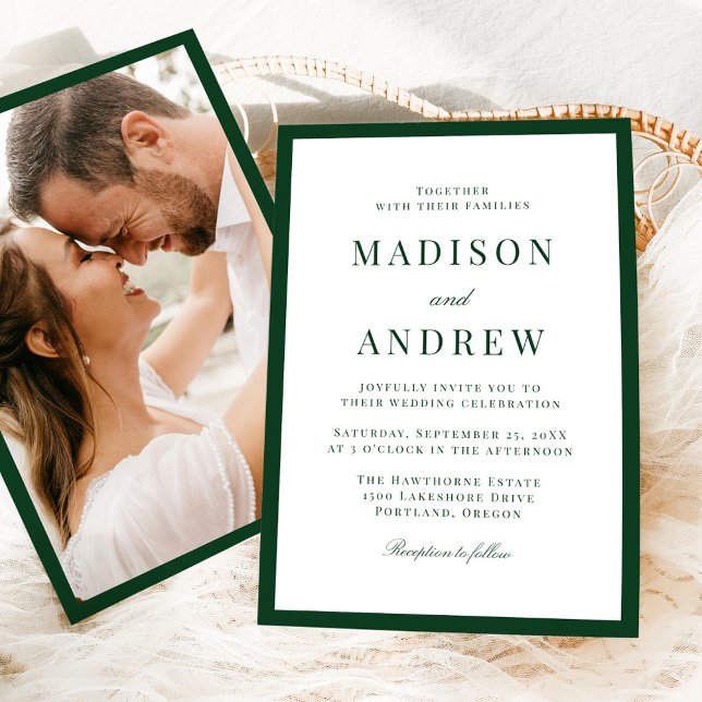 Invitation Modern Green Border Photo Wedding (Créateur téléchargé)