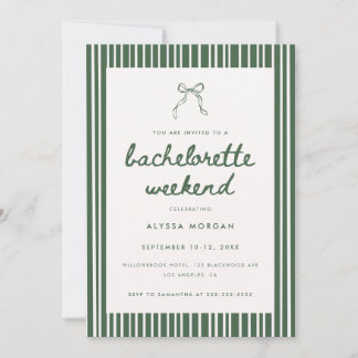 Invitation Modern Green Coquette Bow Bachelorette Weekend