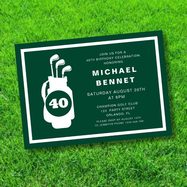 Invitation Modern Green Golf 40th Birthday (Modern Green Golf 40th Birthday Invitation)