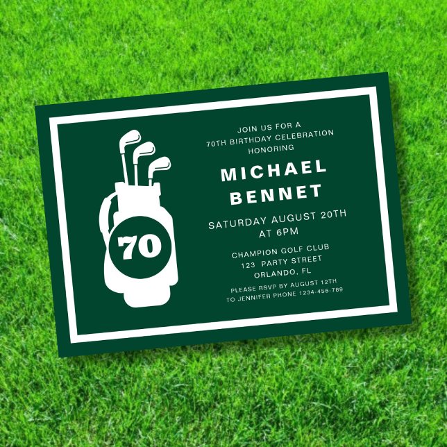 Invitation Modern Green Golf 70th Birthday (Modern Green Golf 70th Birthday Invitation)