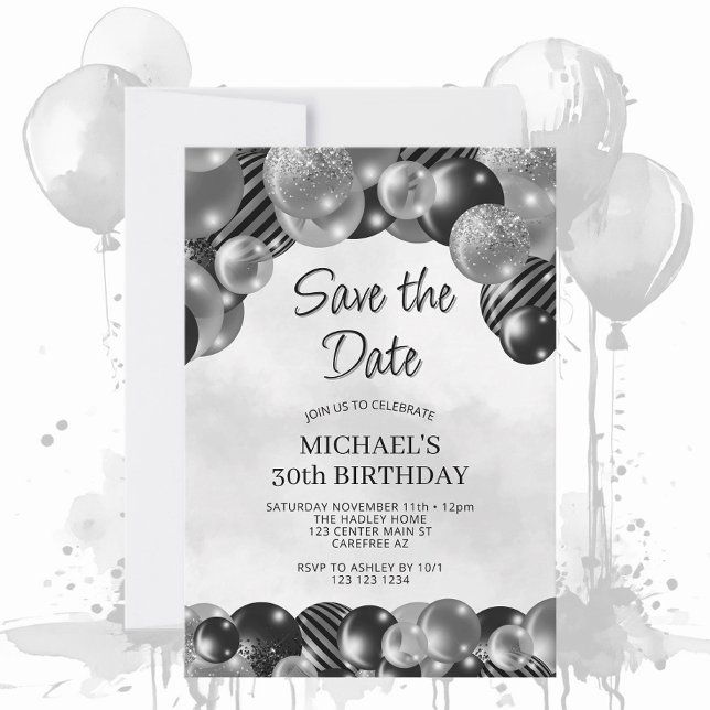 Invitation Modern Grey Sauvez la date 30e anniversaire (Créateur téléchargé)
