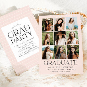 Invitation Modern Grid Blush 9 Photo Collage de photos Partie