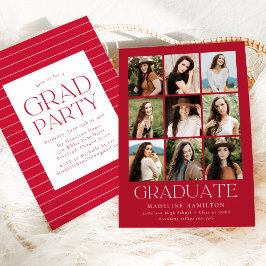 Invitation Modern Grid Crimson 9 Photo Graduation Party