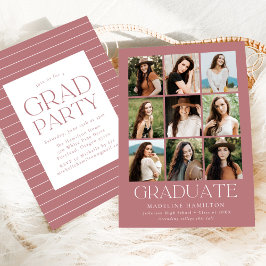 Invitation Modern Grid Dusty Rose 9 Photo Graduation Party