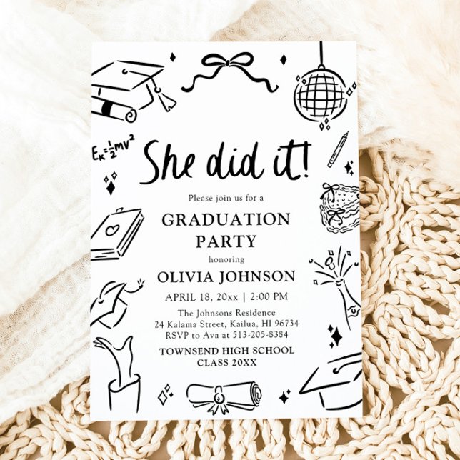 Invitation Modern Hand Drawn She did it Graduation Party (Modern Hand Drawn She did it Graduation Party Invitation)