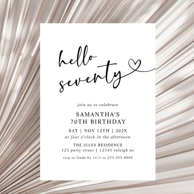 Invitation Modern Hello Seventy Black and White 70th Birthday (Créateur téléchargé)