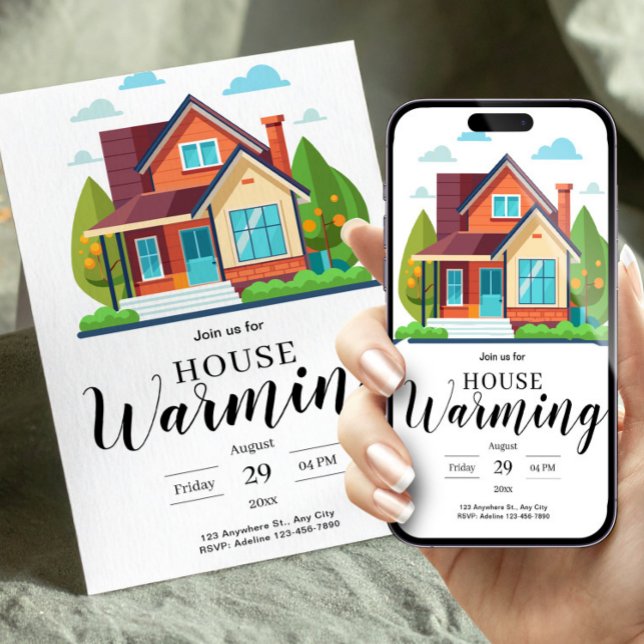 Invitation Modern Home Illustration Green Brown Housewarming (Modern Home Illustration Green Brown Housewarming Invitation, Home Sweet Home, New Apartment Invite)