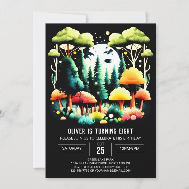 Invitation Modern Into the Woods Anniversaire de enfant Party (Devant)