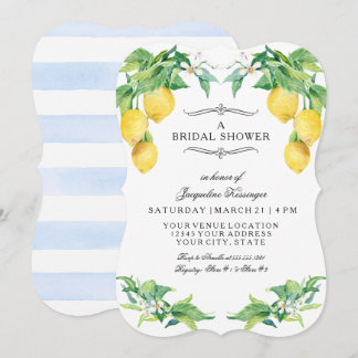 Invitation Modern Lemon Floral Elegant Blue Bridal Shower