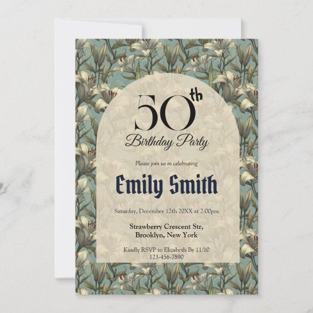 Invitation Modern Lilies Themed Wife’S Birthday (Devant)