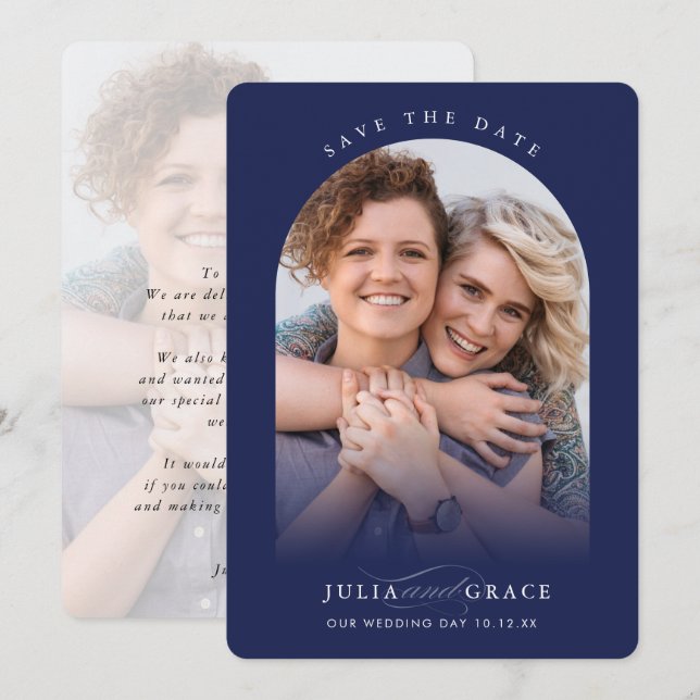 Invitation MODERN MARIAGE couple photo arche calligraphie mar (Devant / Derrière)