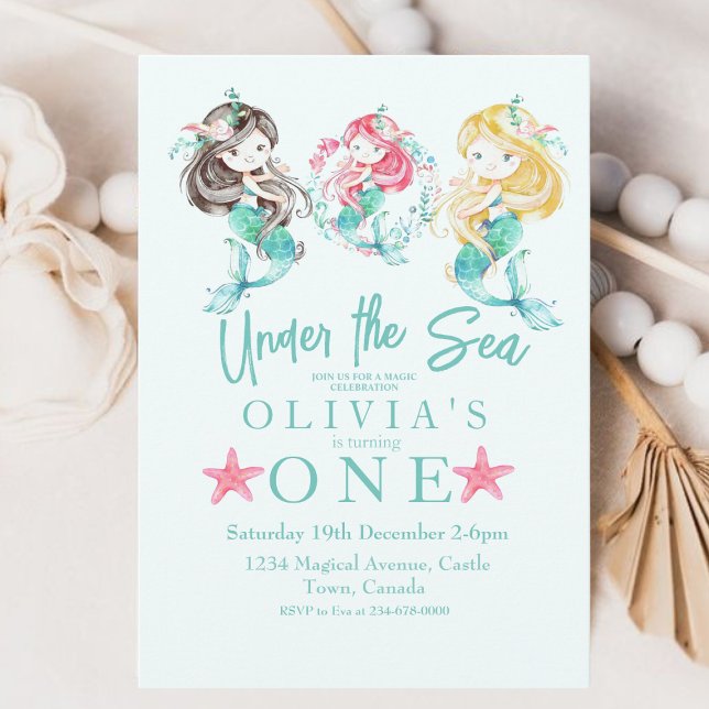 Invitation Modern  Mermaid Themed Birthday Party  (Créateur téléchargé)