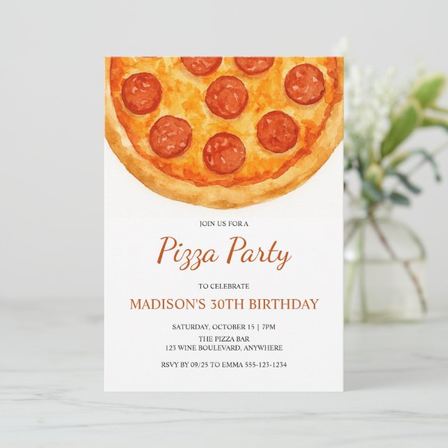 Invitation Modern Minimal Adult Birthday Pizza Party (Debout devant)