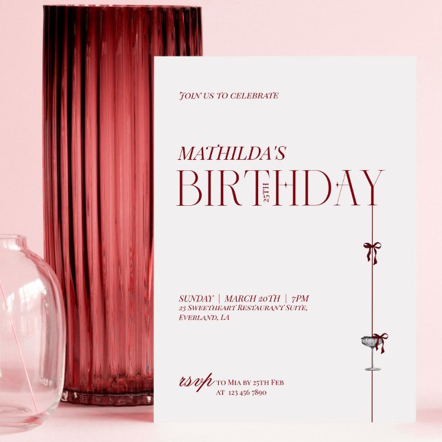 Invitation Modern Minimal Red Burgundy Bow Birthday (Créateur téléchargé)