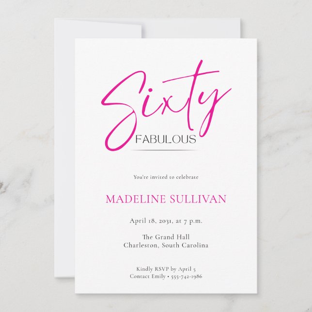 Invitation Modern Minimal Script Sixty 60th Birthday Party (Devant)