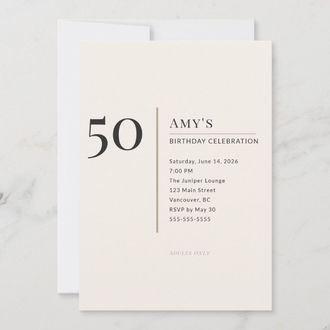 Invitation Modern Minimalist 50th Adult Birthday Celebration (Devant)