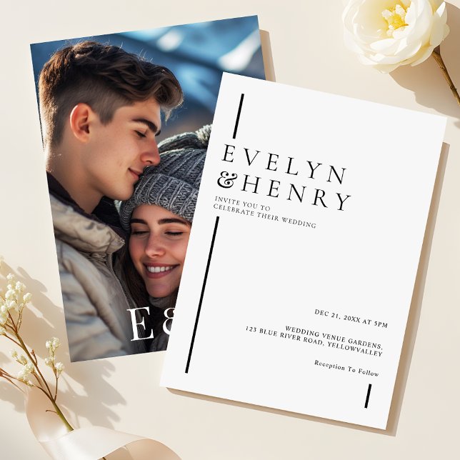 Invitation Modern Minimalist Black Line Photo Wedding (Créateur téléchargé)