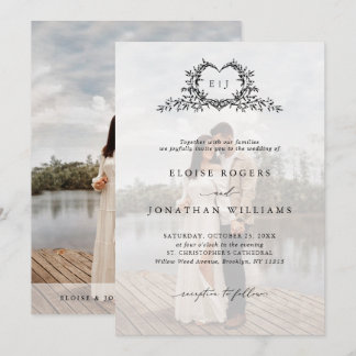 Invitation Modern Minimalist Calligraphy Crest Photo Wedding