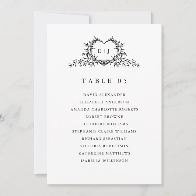 Invitation Modern Minimalist Calligraphy Crest Seating Chart  (Devant)