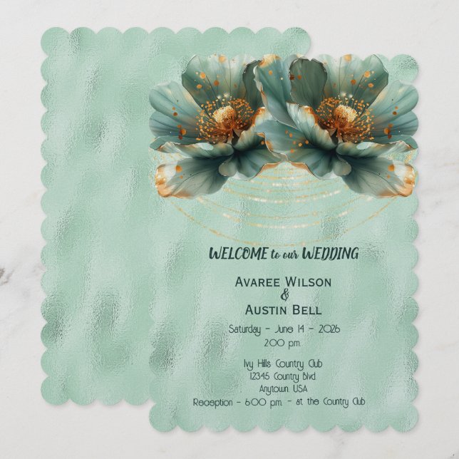 Invitation Modern Minimalist Gold and Emerald Wedding  (Devant / Derrière)