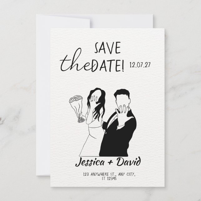 Invitation Modern Minimalist Line Art Bride and Groom Wedding (Devant)