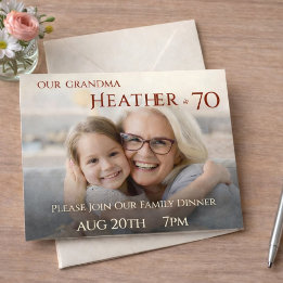 Invitation Modern Minimalist Photo Grandmother 70th Birthday