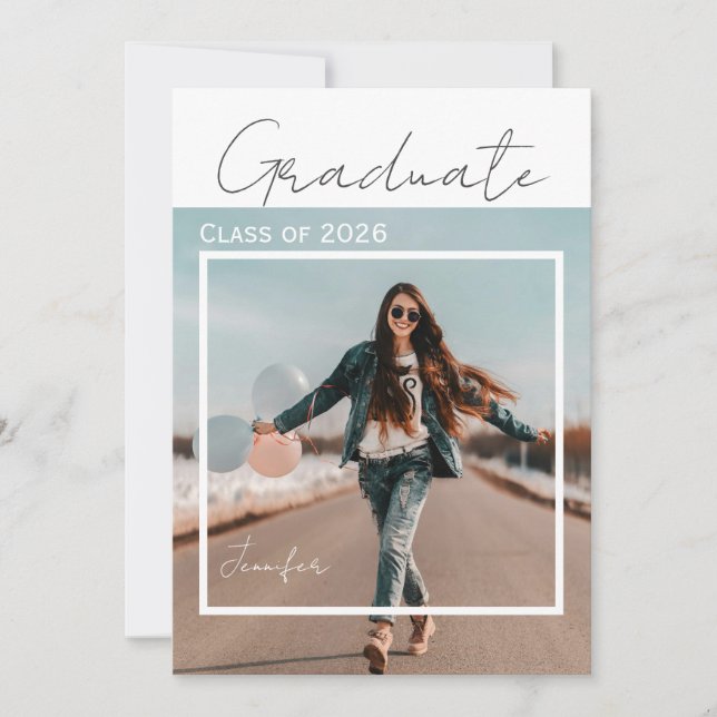 Invitation Modern Minimalist Script Photo Graduation Party (Devant)