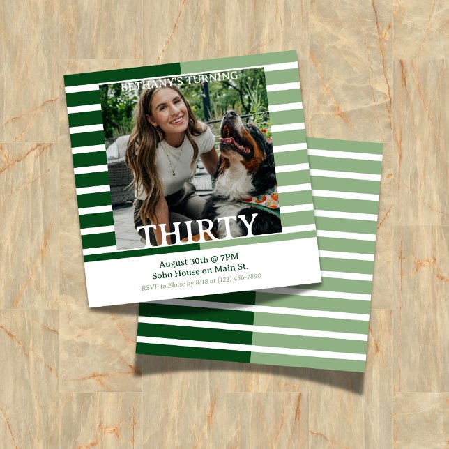 Invitation Modern Minimalist Striped 30th Birthday Square (Celebrate the beginning of a new decade with this Modern Minimalist Striped 30th Birthday Invite!)