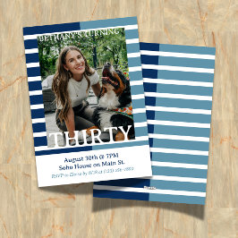 Invitation Modern Minimalist Striped Thirtieth Birthday Photo