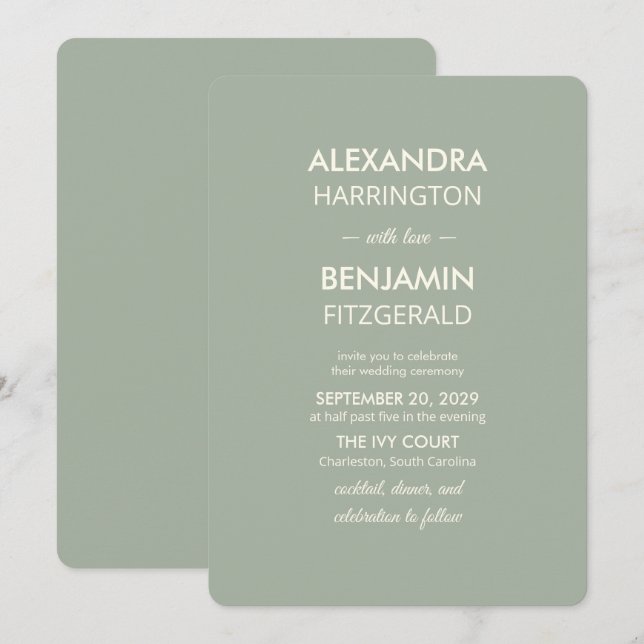 Invitation Modern Minimalist Wedding | Sage Green Timeless  (Devant / Derrière)