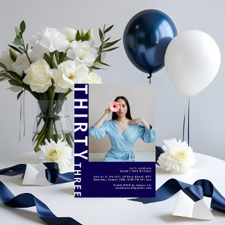 Invitation Modern Navy Blue 33ème anniversaire Photo Invitati