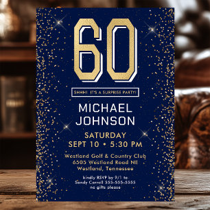Invitation Modern Navy Blue 60e anniversaire Surprise Party
