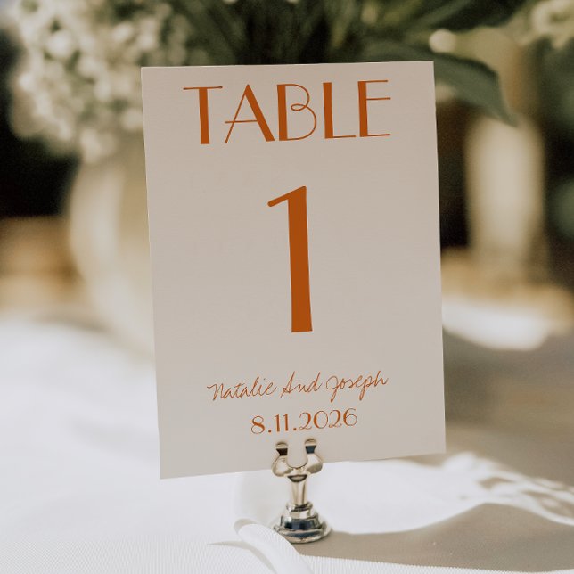 Invitation Modern Orange Cream Whimsical Wedding Table Number (Créateur téléchargé)