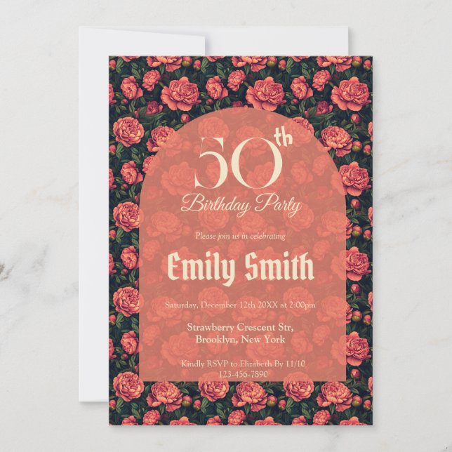 Invitation Modern Peonies Inspired Wife’S Birthday (Devant)
