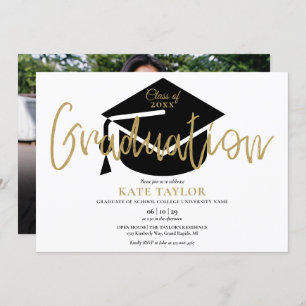 Invitation Modern Photo Gold Script Graduation Party