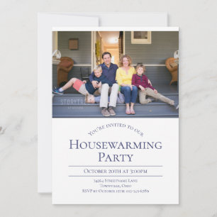 Invitation Modern Photo White Blue Housewarming