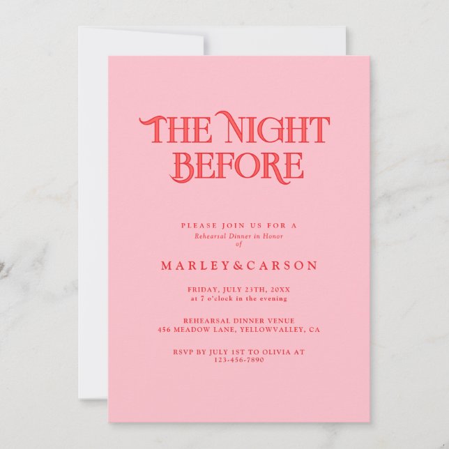 Invitation Modern Pink and Red Wedding Rehearsal Dinner (Devant)