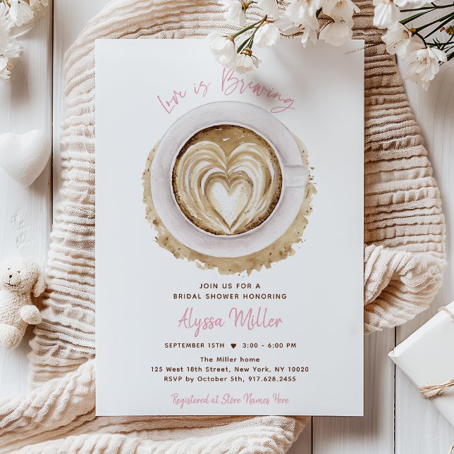 Invitation Modern Pink Love Is Brewing Coffee Bridal Shower (Créateur téléchargé)