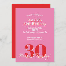 Modern Pink Red Minimalist 30th Birthday