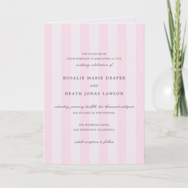 Invitation Modern Pink Stripes Elegant Wedding (Devant)