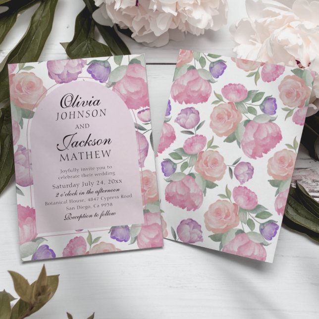 Invitation Modern Pink & Watercolor Floral Wedding  (Créateur téléchargé)