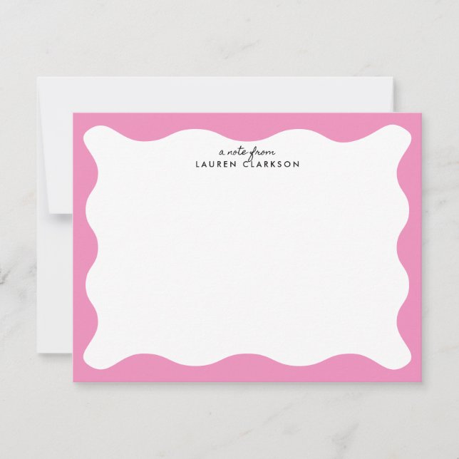 Invitation Modern Pink Wavy Frame Stationery Note Card (Devant)