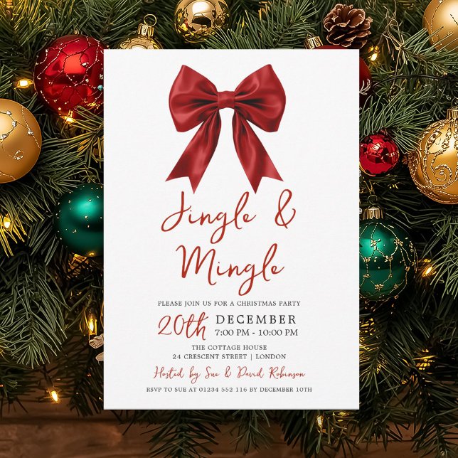 Invitation Modern Red Jingle Mingle Christmas Party Glam Bow  (Modern Red Jingle Mingle Christmas Party Glam Bow Invitation)