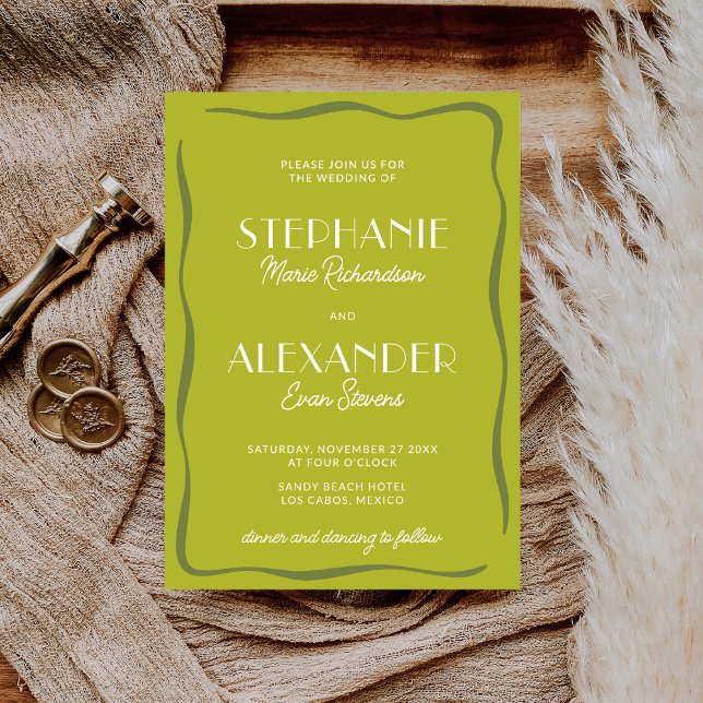 Invitation Modern Retro Vibrant Bold Citrus Green Wedding (Créateur téléchargé)