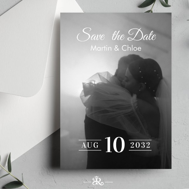 Invitation Modern Romantic Black and White Photo Wedding  (Créateur téléchargé)