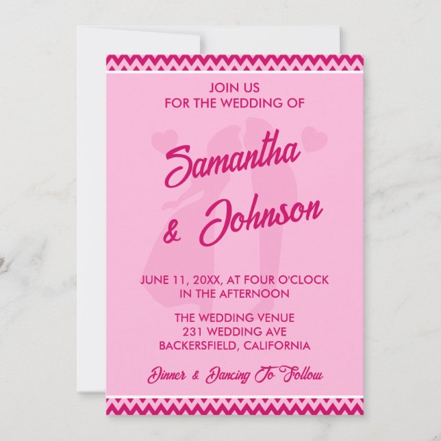 Invitation Modern Romantic Blush Pink Chevron Wedding (Devant)