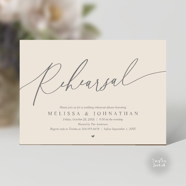 Invitation Modern Romantic Rehearsal Wedding Dinner Dancing (Modern Romantic Rehearsal Wedding Dinner Dancing Invitation Card in Cream Grey)
