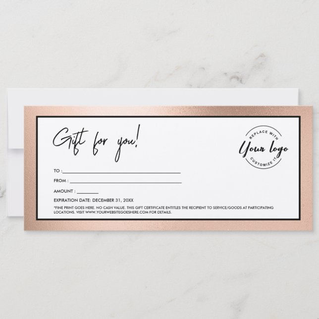 Invitation Modern Rose Gold Add Logo Gift Certificate (Devant)