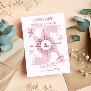 Invitation Modern Rose Gold Destination Passport Wedding