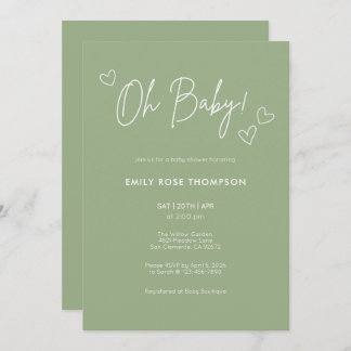 Invitation Modern Sage Green Baby Shower Minimal Script